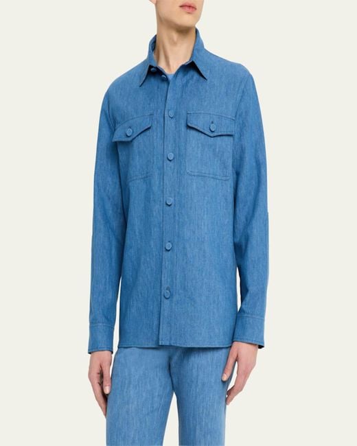 Gabriela Hearst Blue Everly Recycled Cotton-Linen Overshirt for men