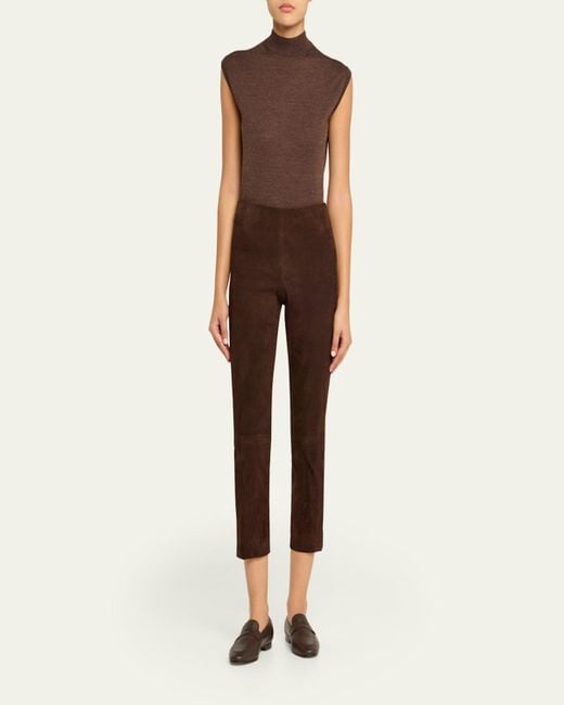 Vince Brown Suede Split-Hem Cropped Pant