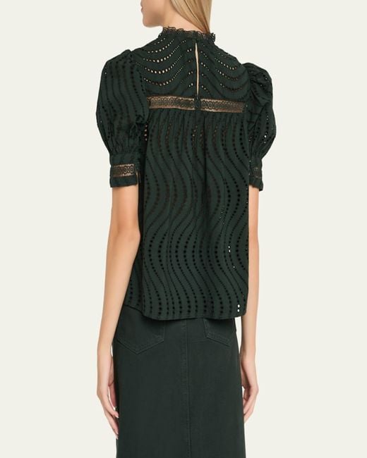 Ulla Johnson Red Virginia Lace Eyelet Short-Sleeve Blouse