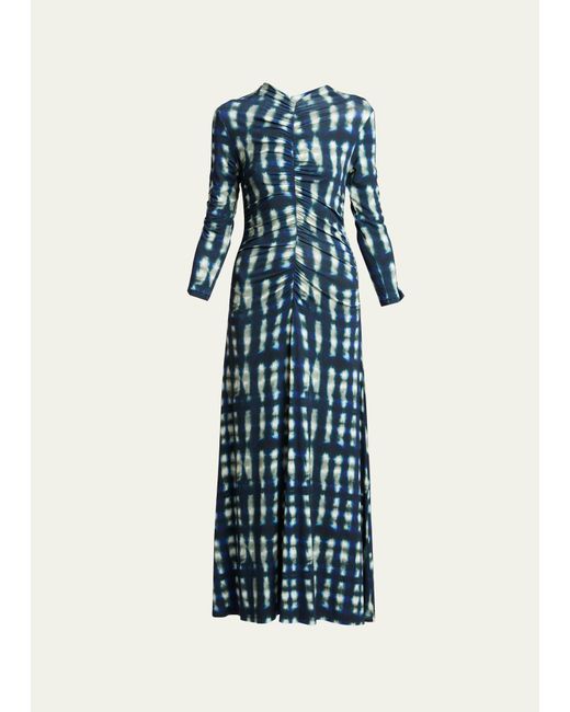 Proenza Schouler Blue Natalee Tie-dye Ruched A-line Midi Dress