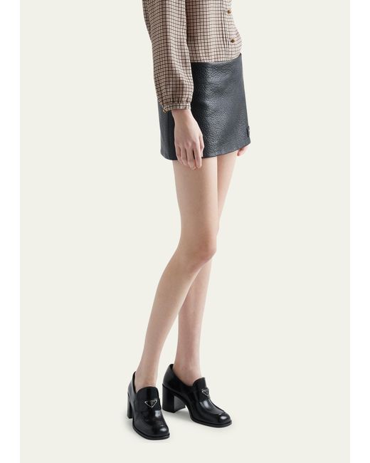 Prada Black Nappa Leather A-line Mini Skirt