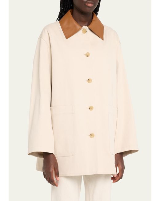 Totême  Natural Organic Cotton Barn Jacket With Leather Collar