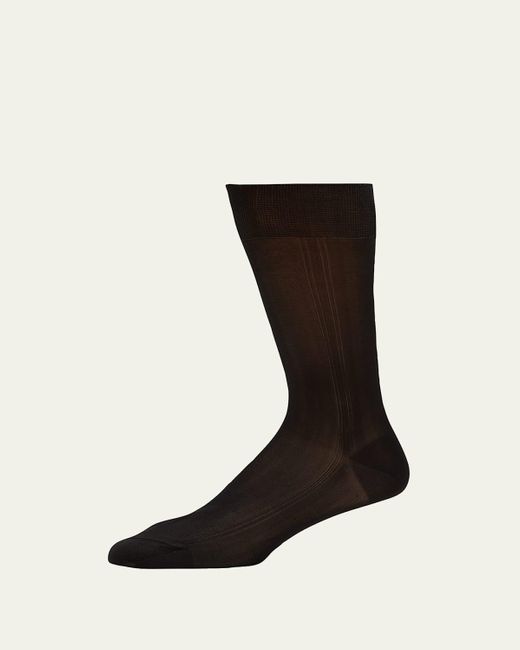 Bresciani Black Formal Silk Crew Socks for men