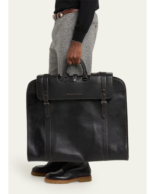 Brunello Cucinelli Black Leather Garment Bag for men