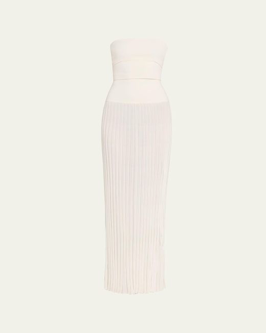 Christopher Esber Natural Strapless Slash-Cutout Pleated Maxi Dress