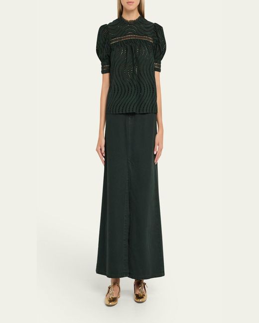 Ulla Johnson Red Virginia Lace Eyelet Short-Sleeve Blouse