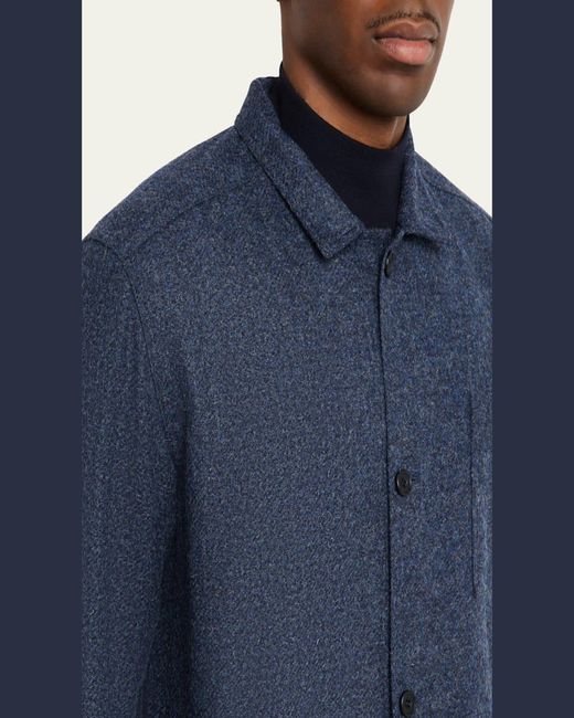 Anderson & Sheppard Blue Wool Patch-Pocket Shirt Jacket for men
