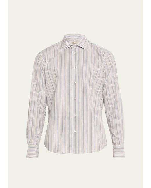 Baldassari White Linen-cotton Stripe Sport Shirt for men