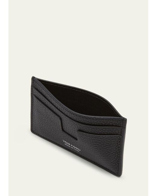 Tom Ford Black T Line Two-tone Grained Leather Card Holder for men