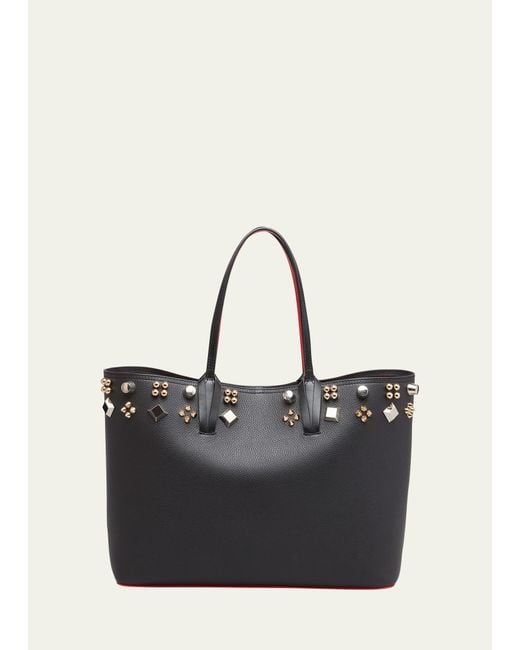 Christian Louboutin Black Cabata Tote In Grained Leather With Spikes
