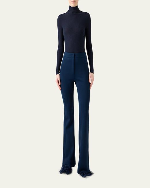 Akris Blue Faris Side-Stripe Techno Neoprene Bootcut Pants