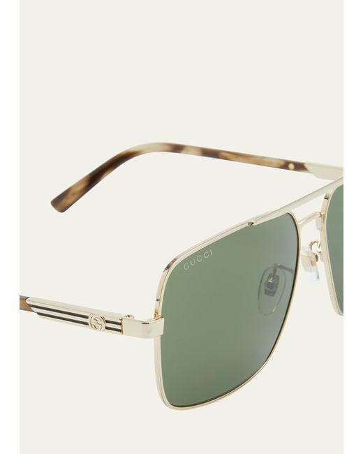 Gucci Metallic Stripe Logo Metal Aviator Sunglasses for men