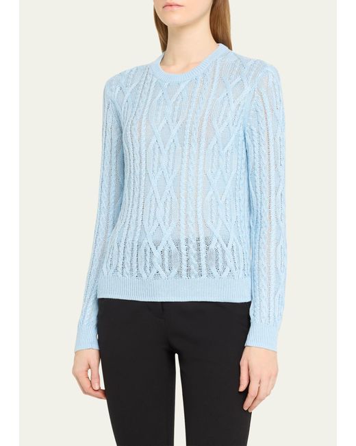 Theory Blue Neo Sag Harbor Viscose Linen Long-sleeve Aran-knit Top