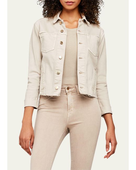 L'Agence Natural Janelle Slim Cropped Jean Jacket With Raw Hem