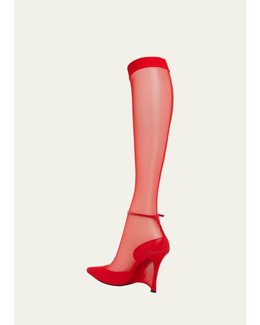 Givenchy Red Show Knee Stocking Ankle-strap Pumps