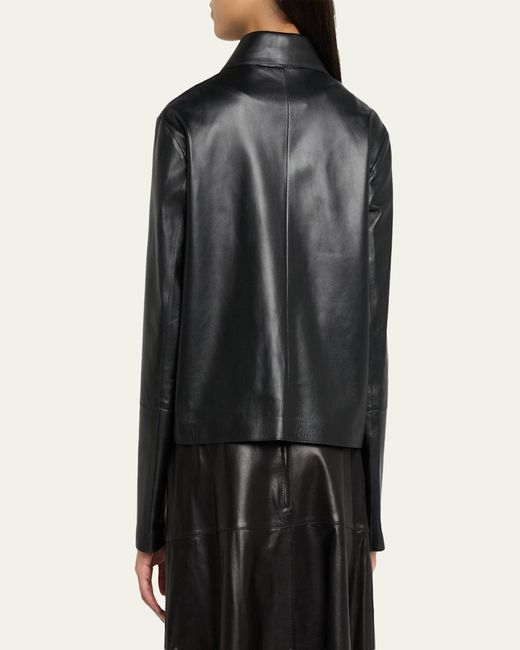 Arma Black Emy Cropped Button-Down Leather Jacket