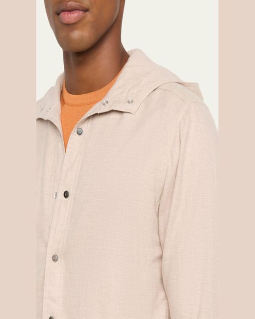 Kiton Natural Flannel Snap-Front Hooded Overshirt for men