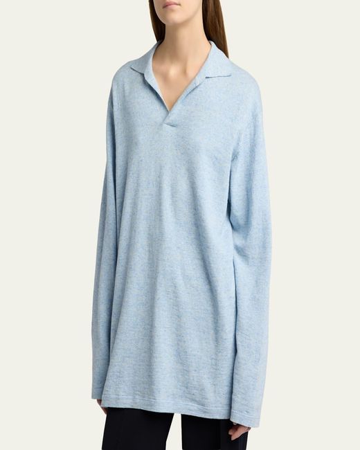 The Row Women's Blue Niosa Long-Sleeved Cotton & Linen Polo Top