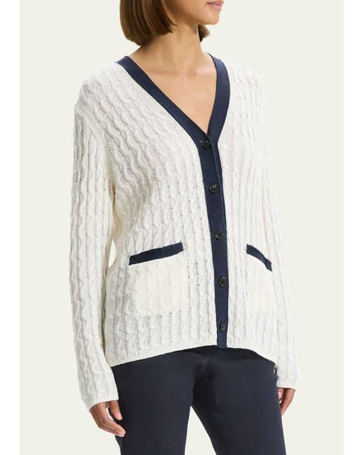 Theory Natural Cable-knit Contrast-trim Cardigan