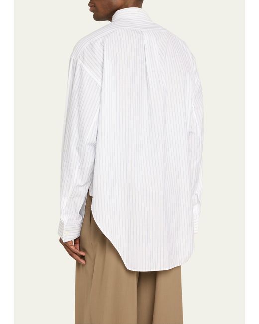Hed Mayner White Pinstripe Poplin Oversized Sport Shirt for men