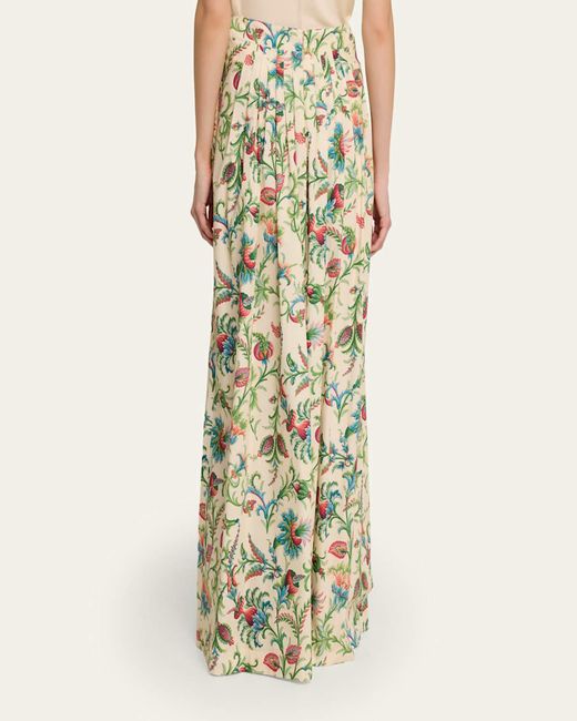 Etro White Pleated Floral Cotton Maxi Circle Skirt