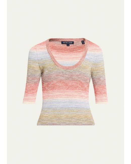 Veronica Beard Pink Archibald Striped Knit Pullover