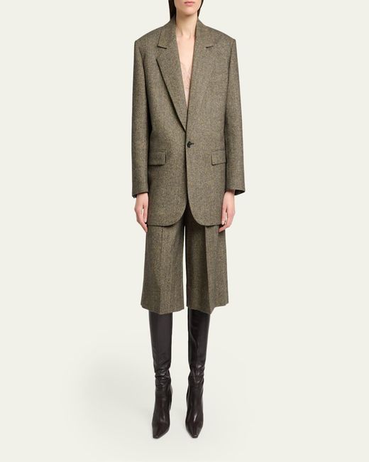 Saint Laurent Brown Herringbone Wool Single-Breasted Jacket