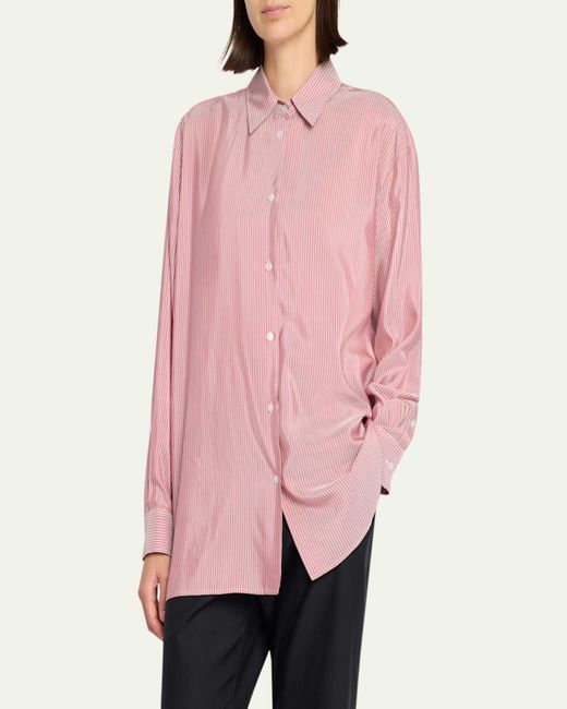 The Row Pink Tansy Striped Silk Button-Down Shirt