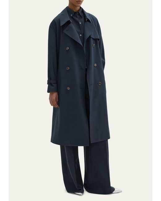 Theory Blue Double-breasted Wool-blend Trench Coat