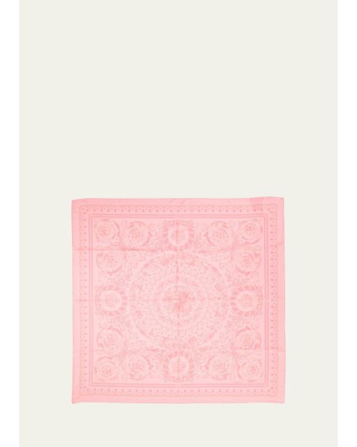 Versace Pink Baroque Print Silk Twill Square Scarf
