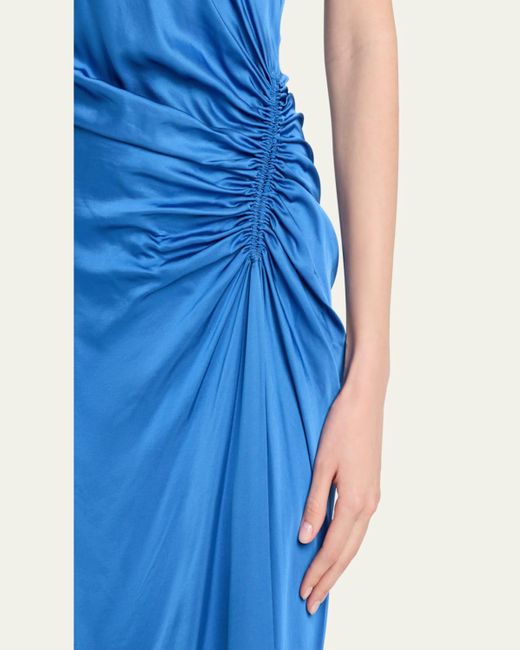 A.L.C. Blue Pia Asymmetric Draped Satin Dress
