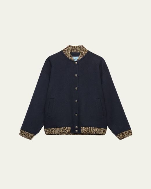 Prada Blue Double Cashmere And Wool Bomber Jacket