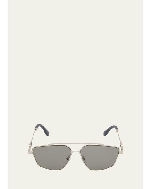 Fendi White O'clock Metal Double-bridge Aviator Sunglasses for men
