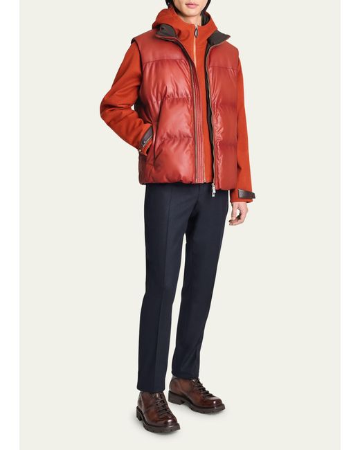 Berluti Red Down Quilted Leather Full-zip Vest for men