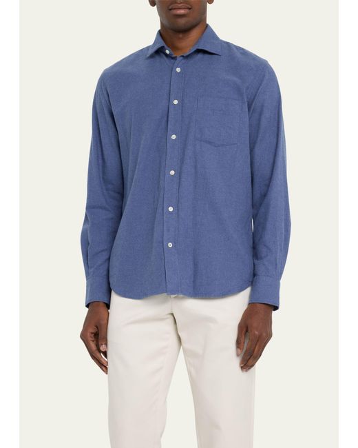 Hartford Blue Paul Melange Flannel Sport Shirt for men