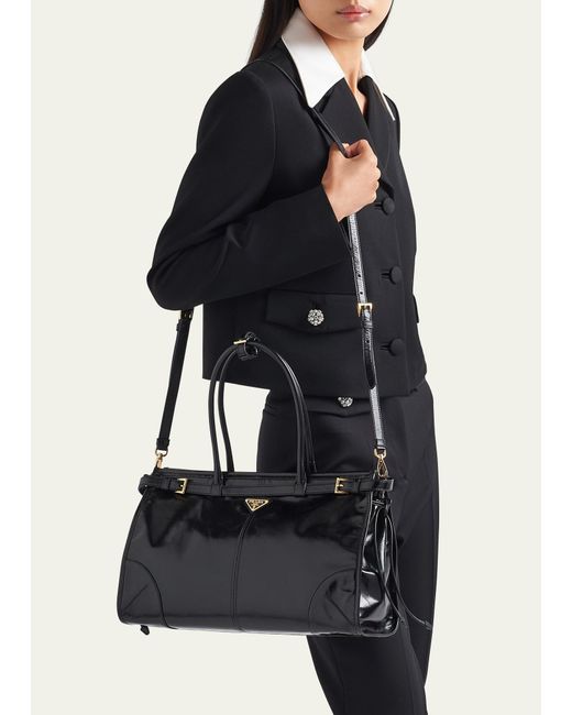 Prada Black Buckle Leather Shoulder Bag