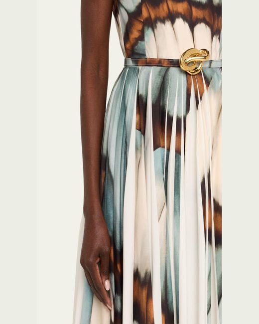 Oscar de la Renta White Off-The-Shoulder Butterfly Poplin Pleated Midi Dress With Belt