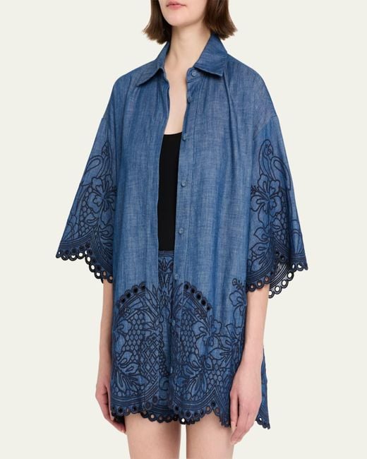 Zimmermann Blue Coco Embroidered Denim Shirt