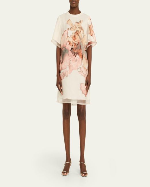 Jason Wu Natural Abstract-Print Silk Organza Mini Shift Dress