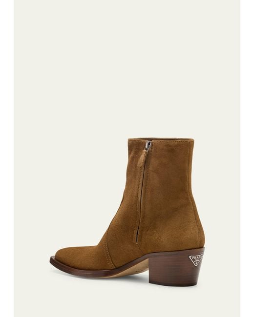 Prada Natural Suede Zip Ankle Boots