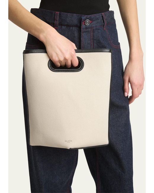 Alaïa Natural Folded Tote Bag In Canvas And Leather