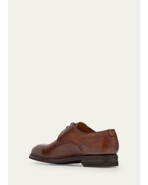 Bontoni Brown Carnera Soft Grain Leather Derby Shoes for men