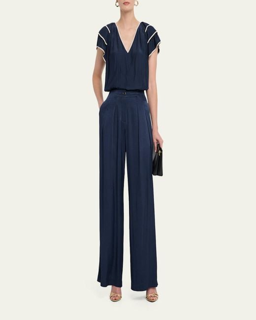 Ramy Brook Blue Jordan Tiered Ruffle-Sleeve Blouse