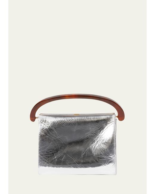 Dries Van Noten Gray Crisp Metallic Leather Top-handle Bag
