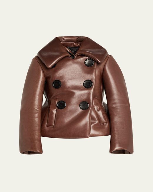 Marc Jacobs Brown Shrunken Leather Double-Breasted Jacket
