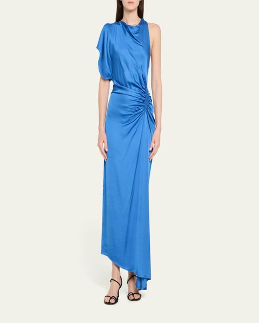 A.L.C. Blue Pia Asymmetric Draped Satin Dress