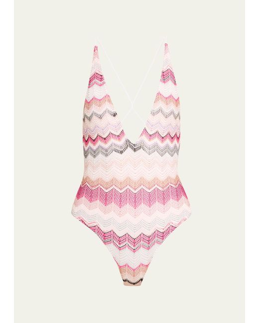 Missoni Pink Chevron One-piece Swimsuit