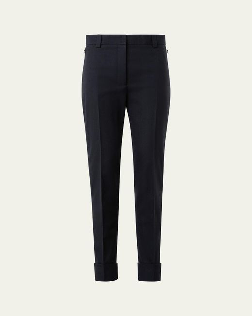 Akris Blue Maxima Wool Stretch Flannel Skinny-Leg Ankle Pants