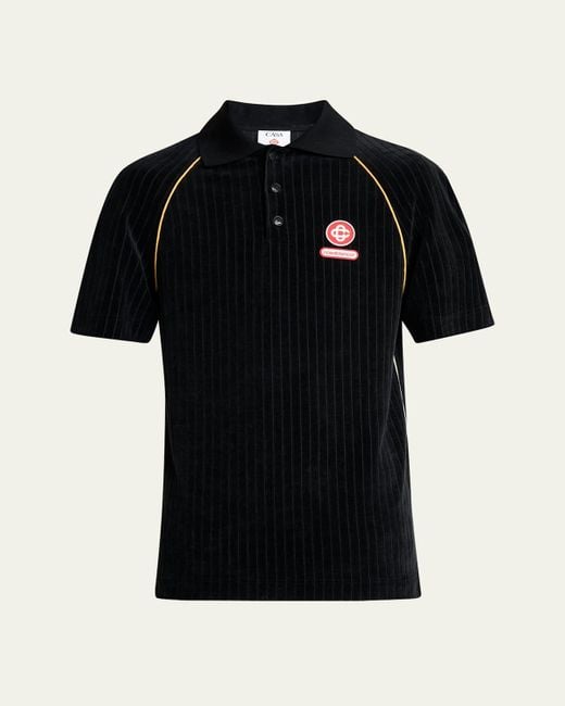 CASABLANCA Men's Black Velvet Rib Raglan Polo Shirt