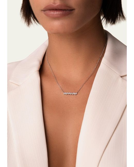 Suzanne Kalan Natural 18k White Gold Baguette Diamond Bar Necklace
